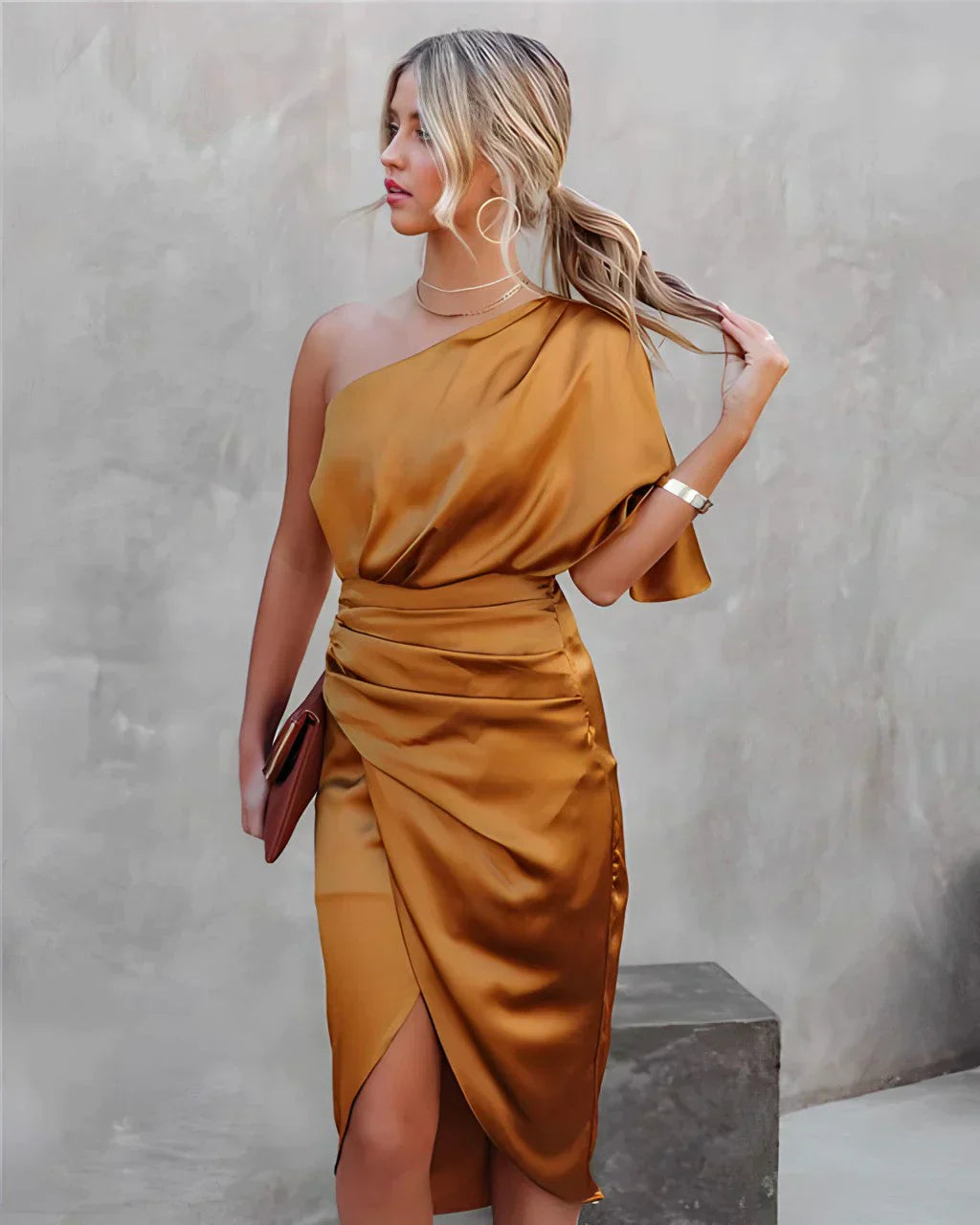 Dames Jurk Asymmetrisch Gedrapeerd Midi Stijl 3