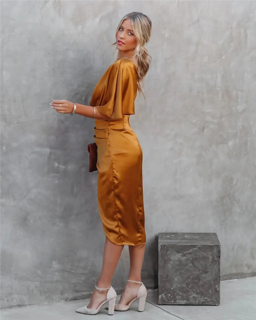 Dames Jurk Asymmetrisch Gedrapeerd Midi Stijl 4