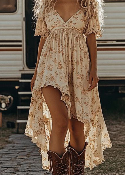 Dames Jurk Asymmetrisch V-hals Zomerprint 4
