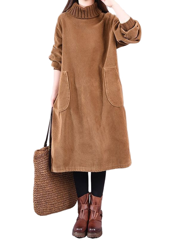 Dames Jurk Corduroy met Turtle Neck en Lange Mouwen 0