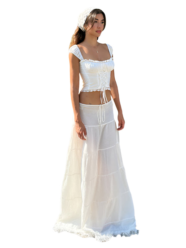 Dames Jurk Haltertop Lange Rok met Kant Polyester Zomerjurk 0