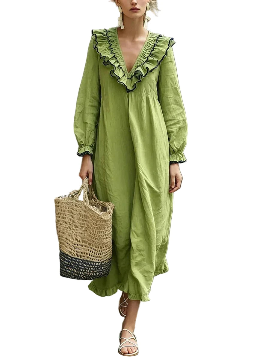 Dames Jurk Lange V-hals met Pofmouwen voor Zomer Elegant Casual 0