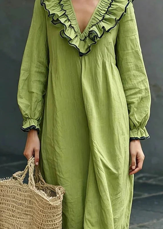 Dames Jurk Lange V-hals met Pofmouwen voor Zomer Elegant Casual 1