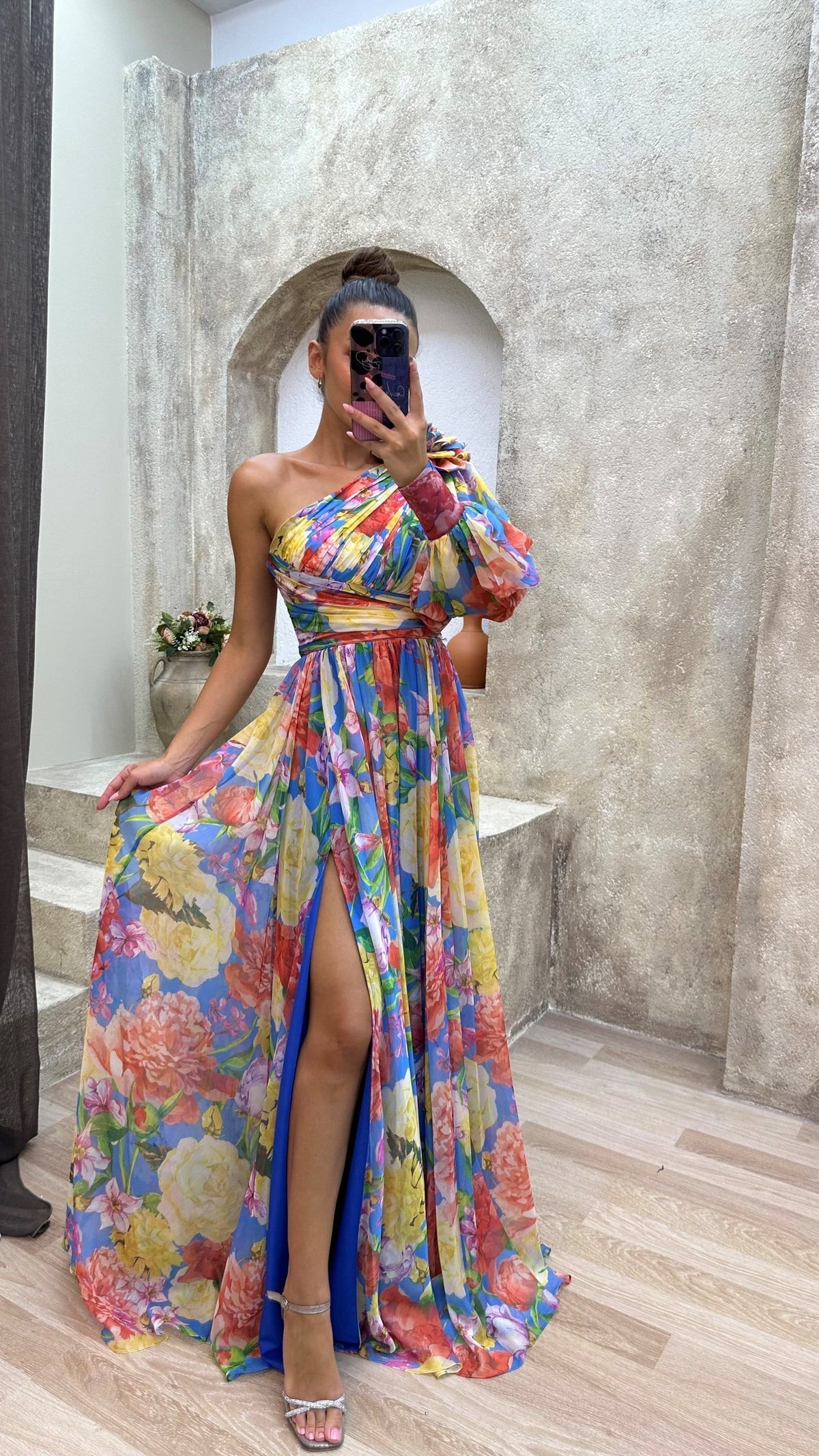 Dames Jurk Met Bloemenprint One-Shoulder Zomerstijl 2