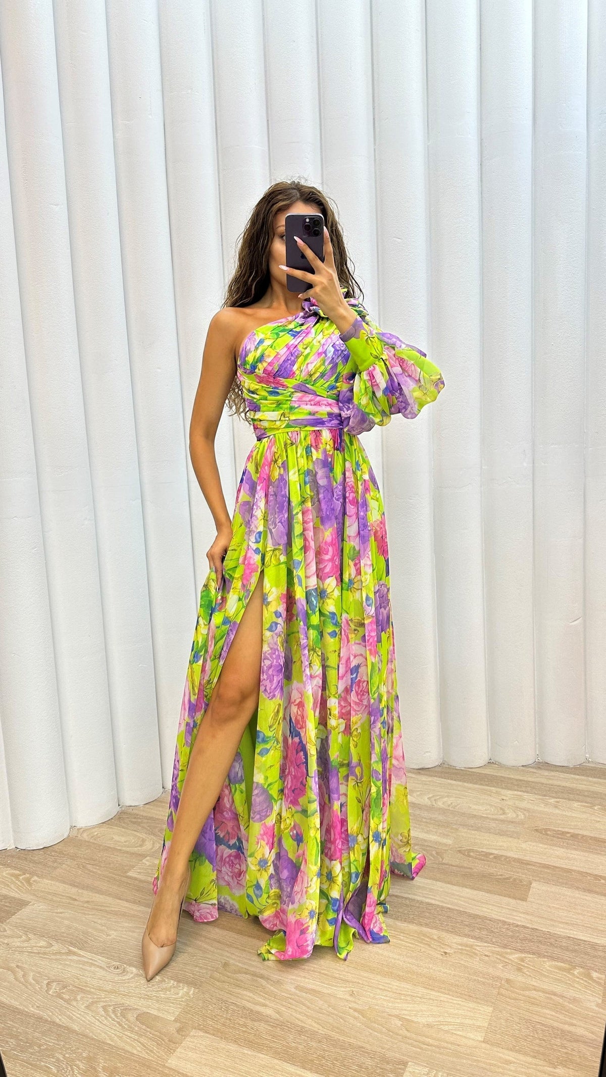Dames Jurk Met Bloemenprint One-Shoulder Zomerstijl 3