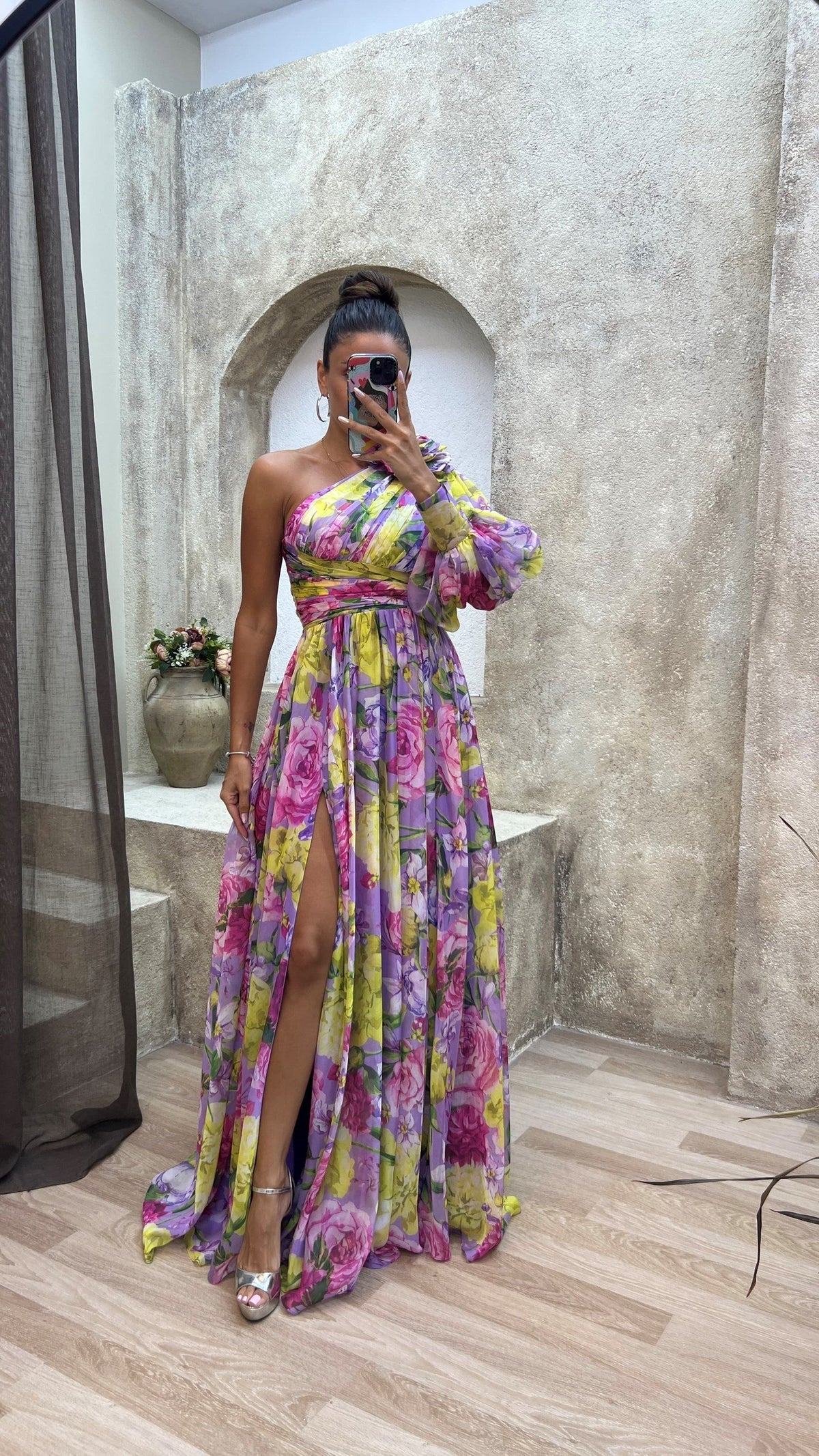 Dames Jurk Met Bloemenprint One-Shoulder Zomerstijl 5