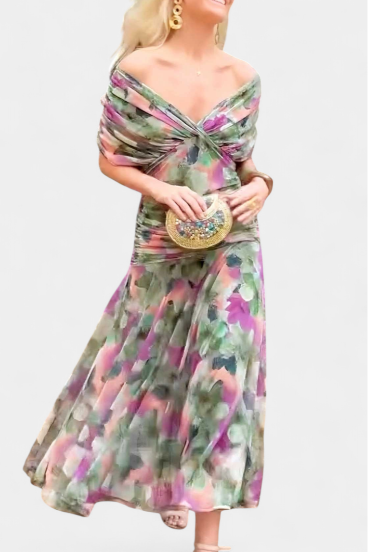 Dames Jurk Met Fantasiebloemenprint V-Hals Lange Rok 8