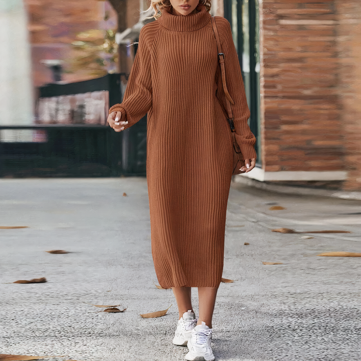 Dames Jurk Met Lange Mouwen Casual Midi Stijl 2