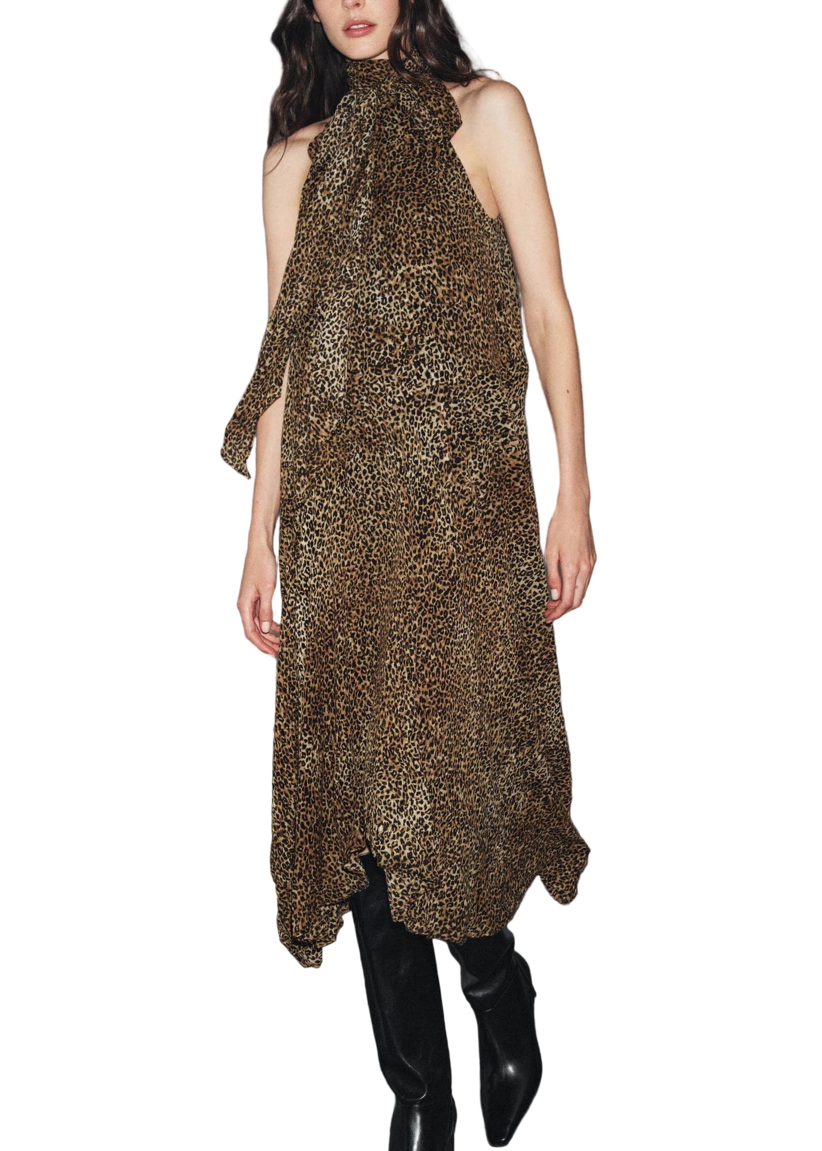 Dames Jurk Mouwloos Luipaardprint Patchwork 0