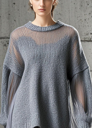 Dames Jurk Oversized Tulle Gebreid met Patchwork voor Casual Stijl 1