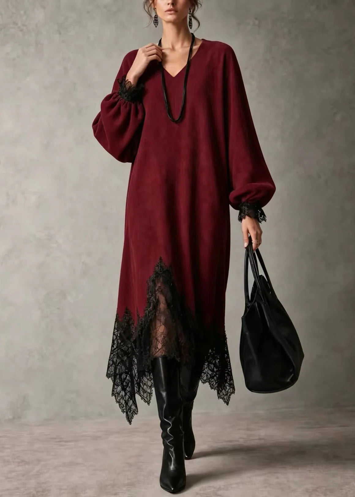 Dames Jurk Patchwork Asymmetrische V-hals Herfststijl 1