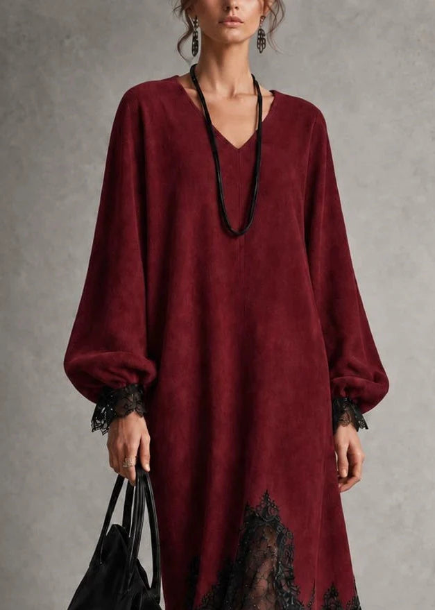 Dames Jurk Patchwork Asymmetrische V-hals Herfststijl 2