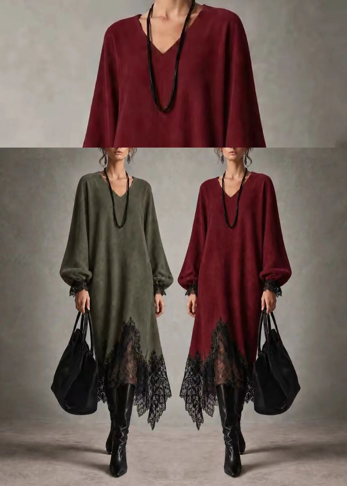 Dames Jurk Patchwork Asymmetrische V-hals Herfststijl 4