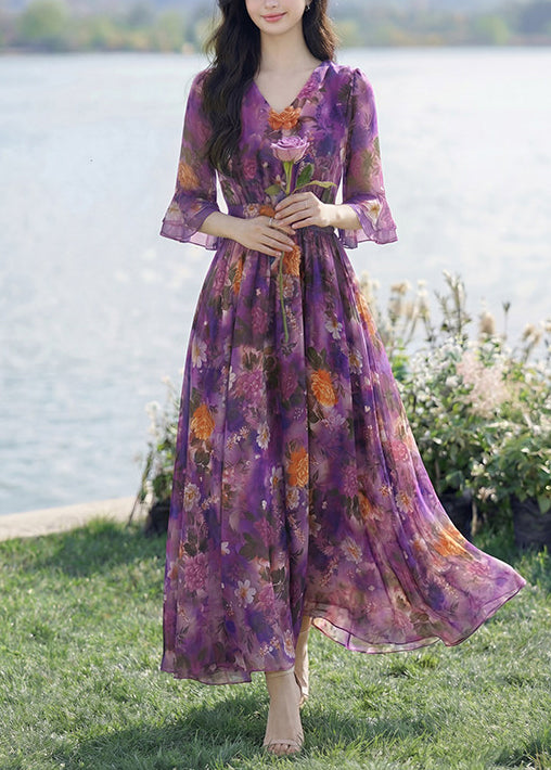 Dames Jurk V-hals Gerimpeld Print Zomerstijl 1