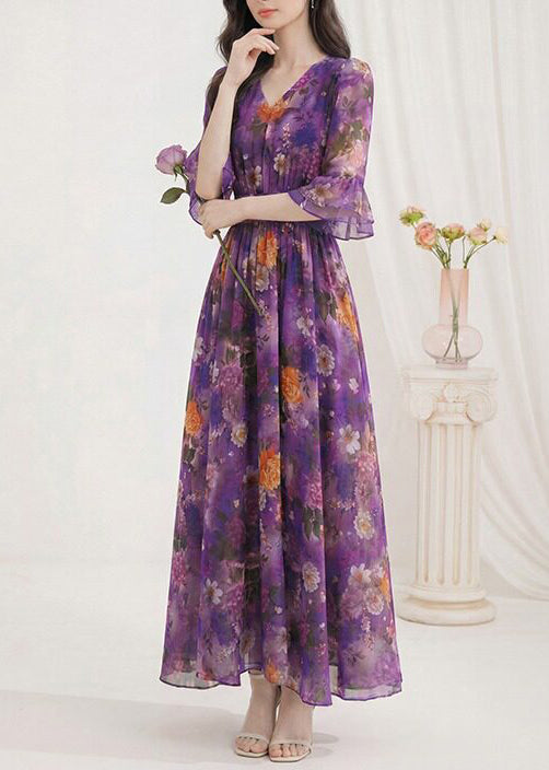 Dames Jurk V-hals Gerimpeld Print Zomerstijl 2