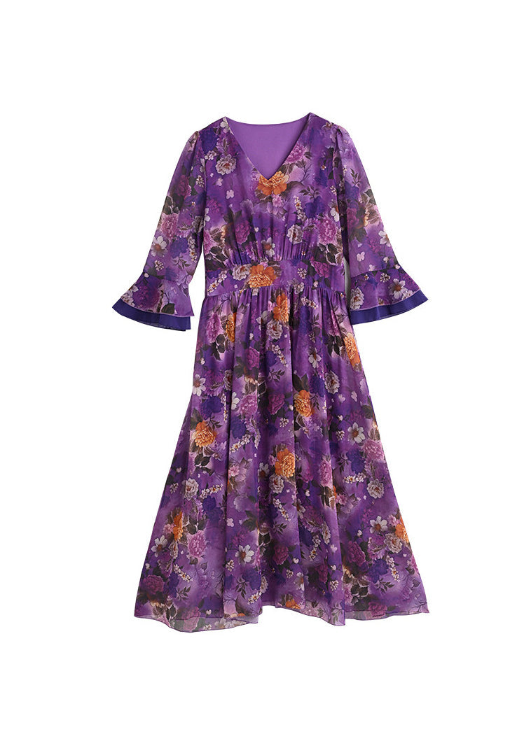Dames Jurk V-hals Gerimpeld Print Zomerstijl 4