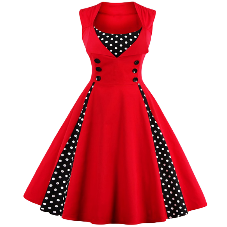 Dames Jurk Vintage Retro Stijl Flatterende Pasvorm Hoogwaardige Stof 0