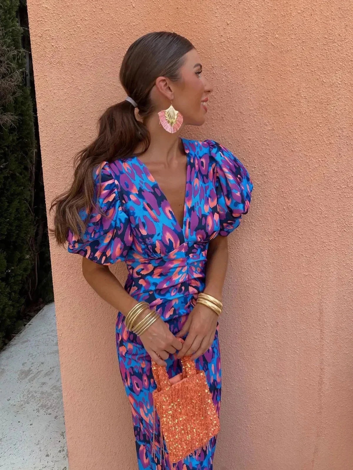 Dames Jurk Zomer Met Pofmouwen En Print Nieuwe Collectie 2