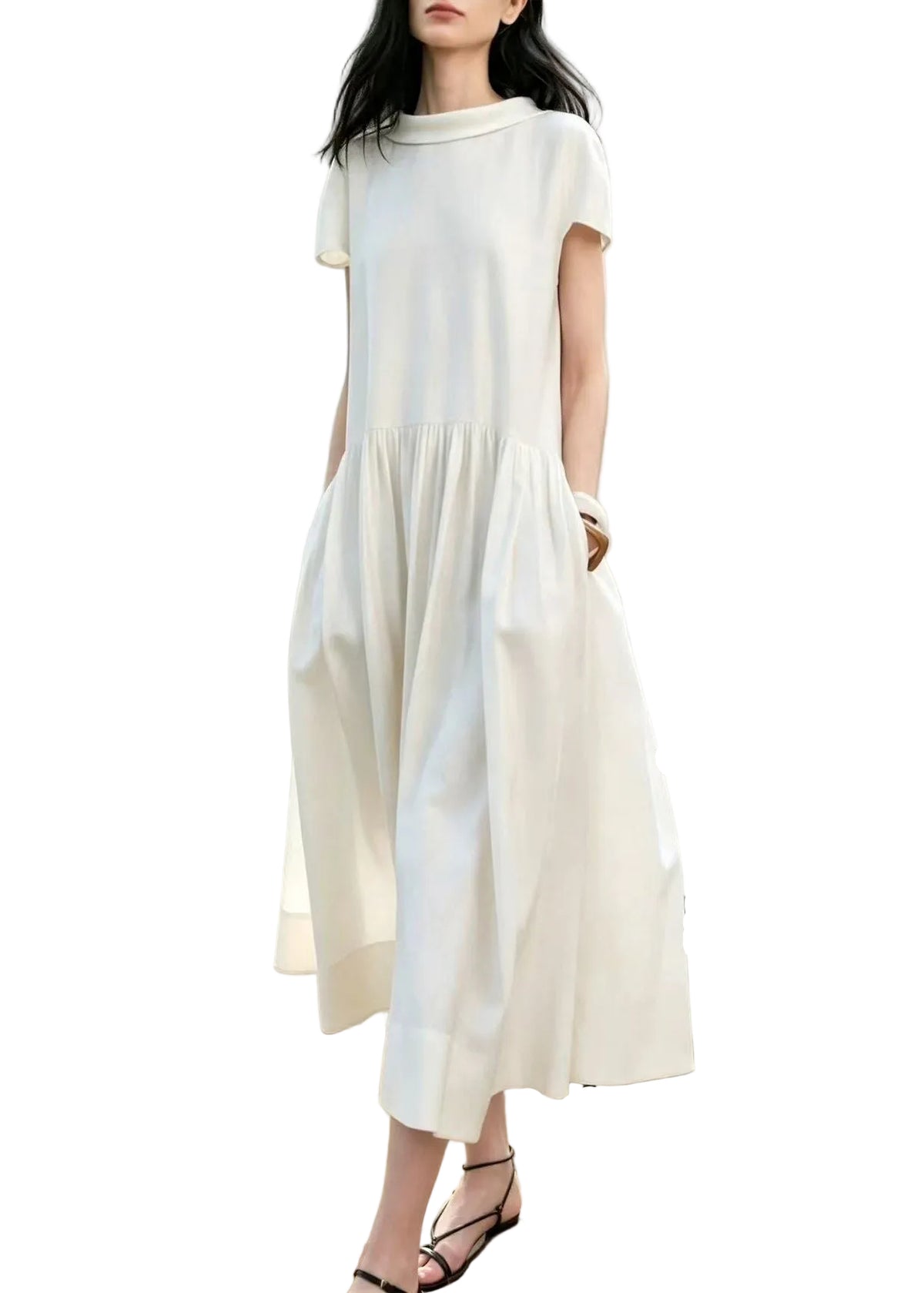 Dames Jurk met Peter Pan-kraag en Korte Mouwen Casual Stijl 0