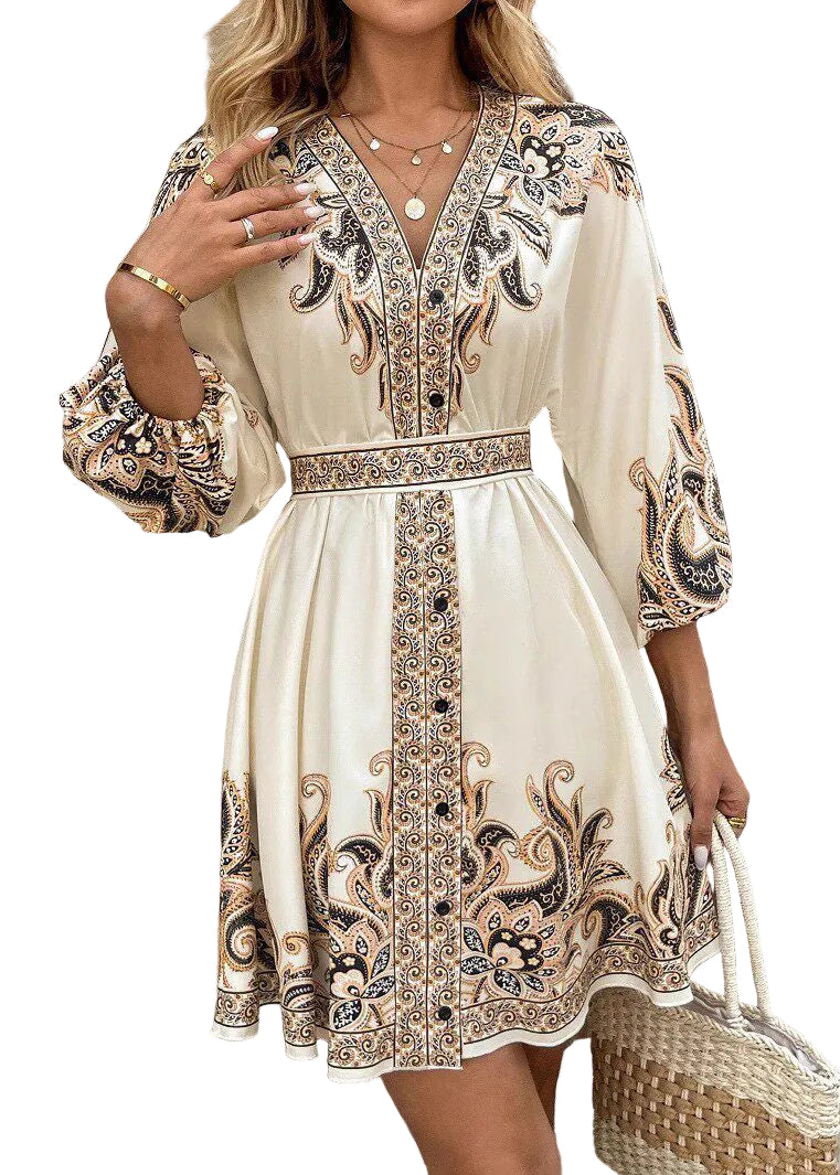 Dames Jurk met Striktaille en Print Zomerstijl 0