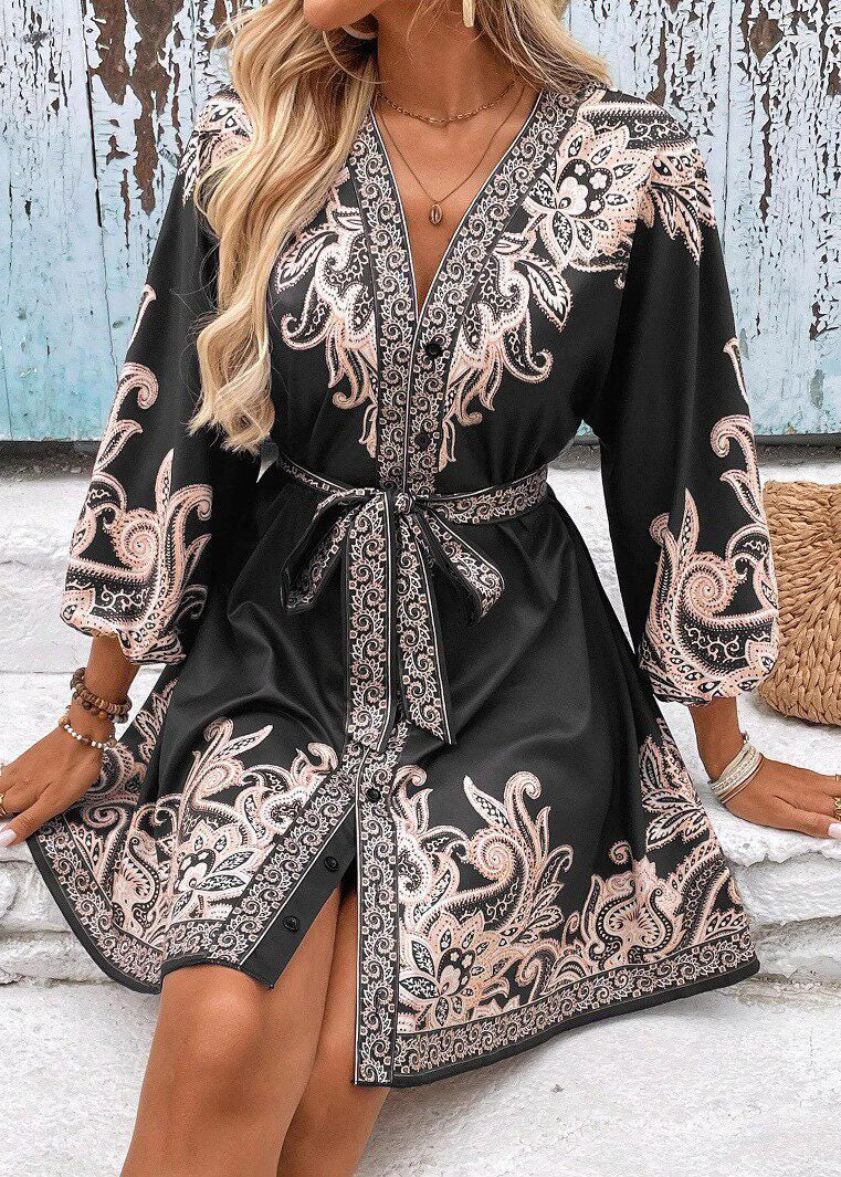 Dames Jurk met Taille Stropdas en Print Zomerstijl 1