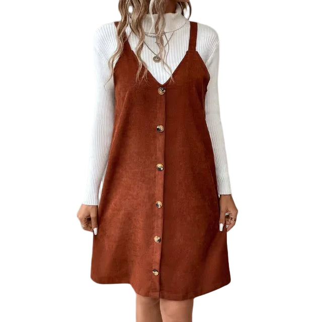 Dames Jurk met V-hals en Knoopdetails 0