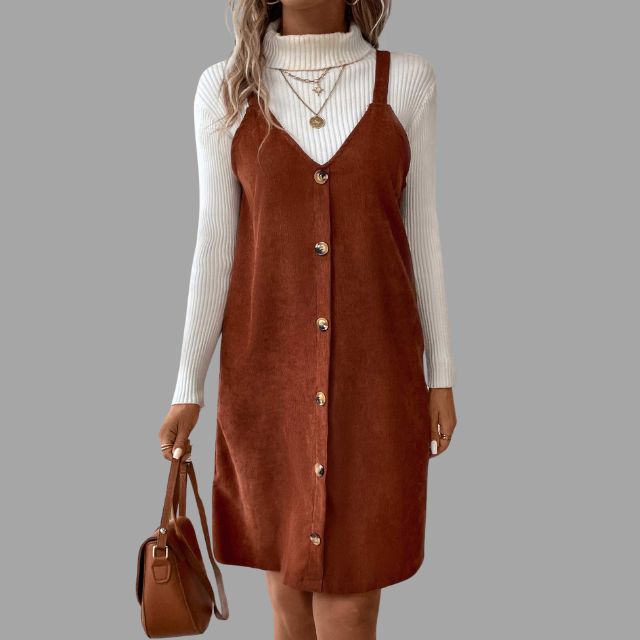 Dames Jurk met V-hals en Knoopdetails 1