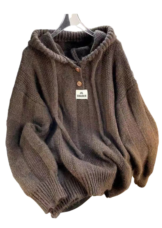 Dames Katoenen Gebreide Hoodie met Vetersluiting 0