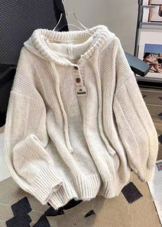 Dames Katoenen Gebreide Hoodie met Vetersluiting 1