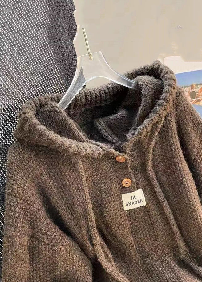 Dames Katoenen Gebreide Hoodie met Vetersluiting 2