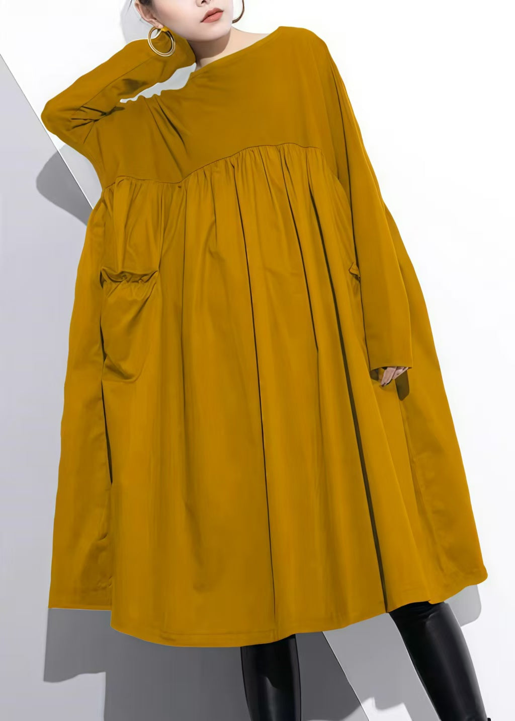 Dames Katoenen Shift Jurk Hoge Taille Met Patchwork Design 2