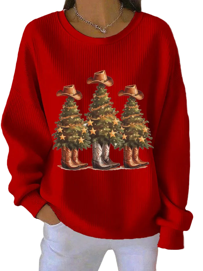 Dames Kersttrui met Western Print 0