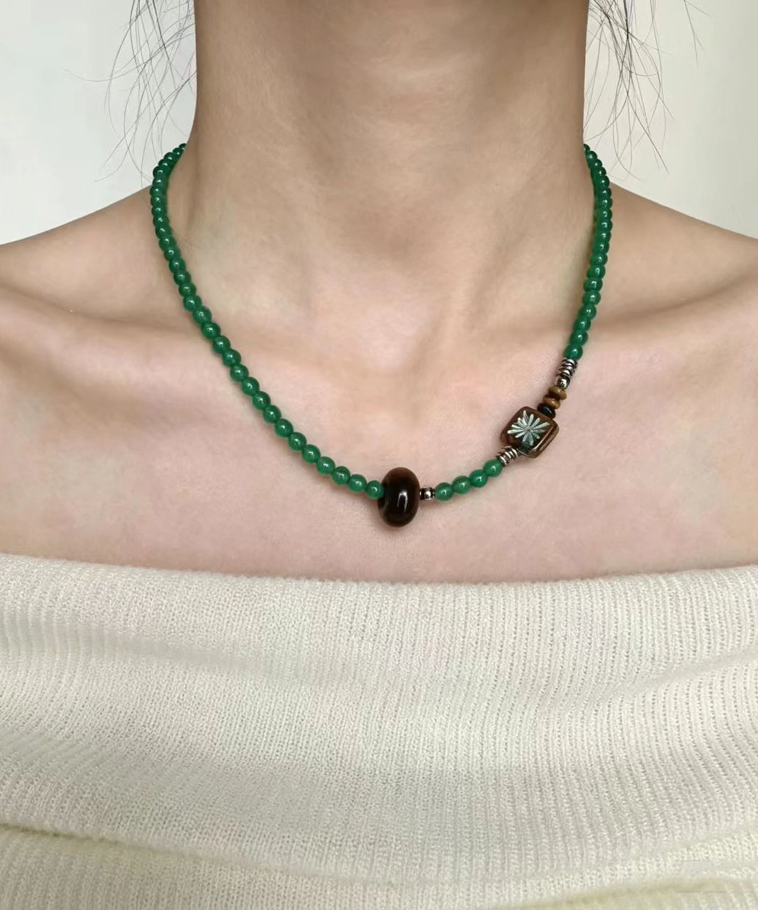 Dames Ketting Boho Stijl Met Agaat En Tijgeroog Hanger 0