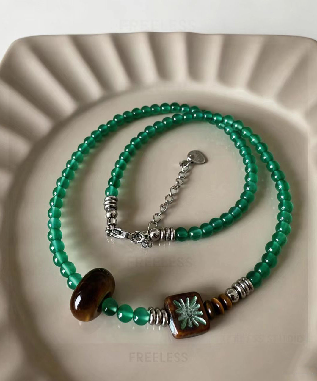 Dames Ketting Boho Stijl Met Agaat En Tijgeroog Hanger 3