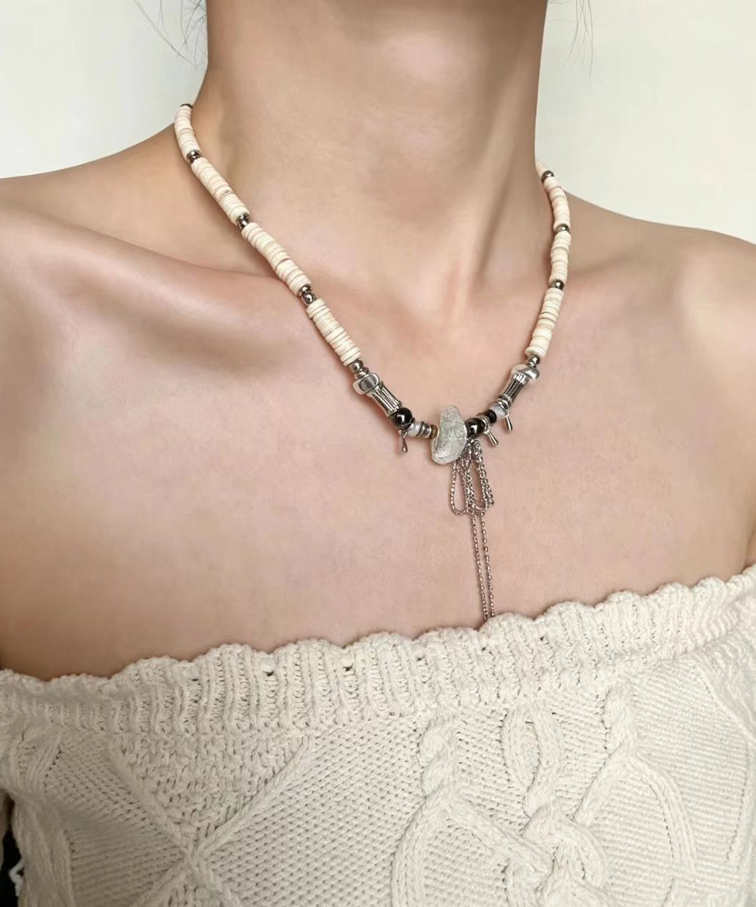 Dames Ketting Boho Stijl Met Kristal en Schelpen Hanger 1