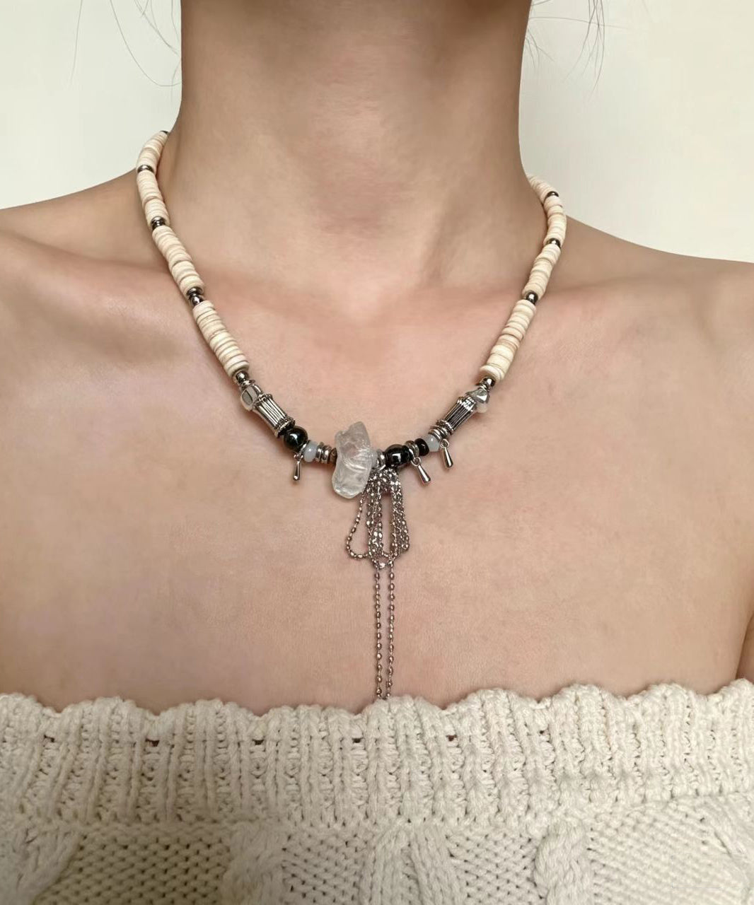 Dames Ketting Boho Stijl Met Kristal en Schelpen Hanger 2