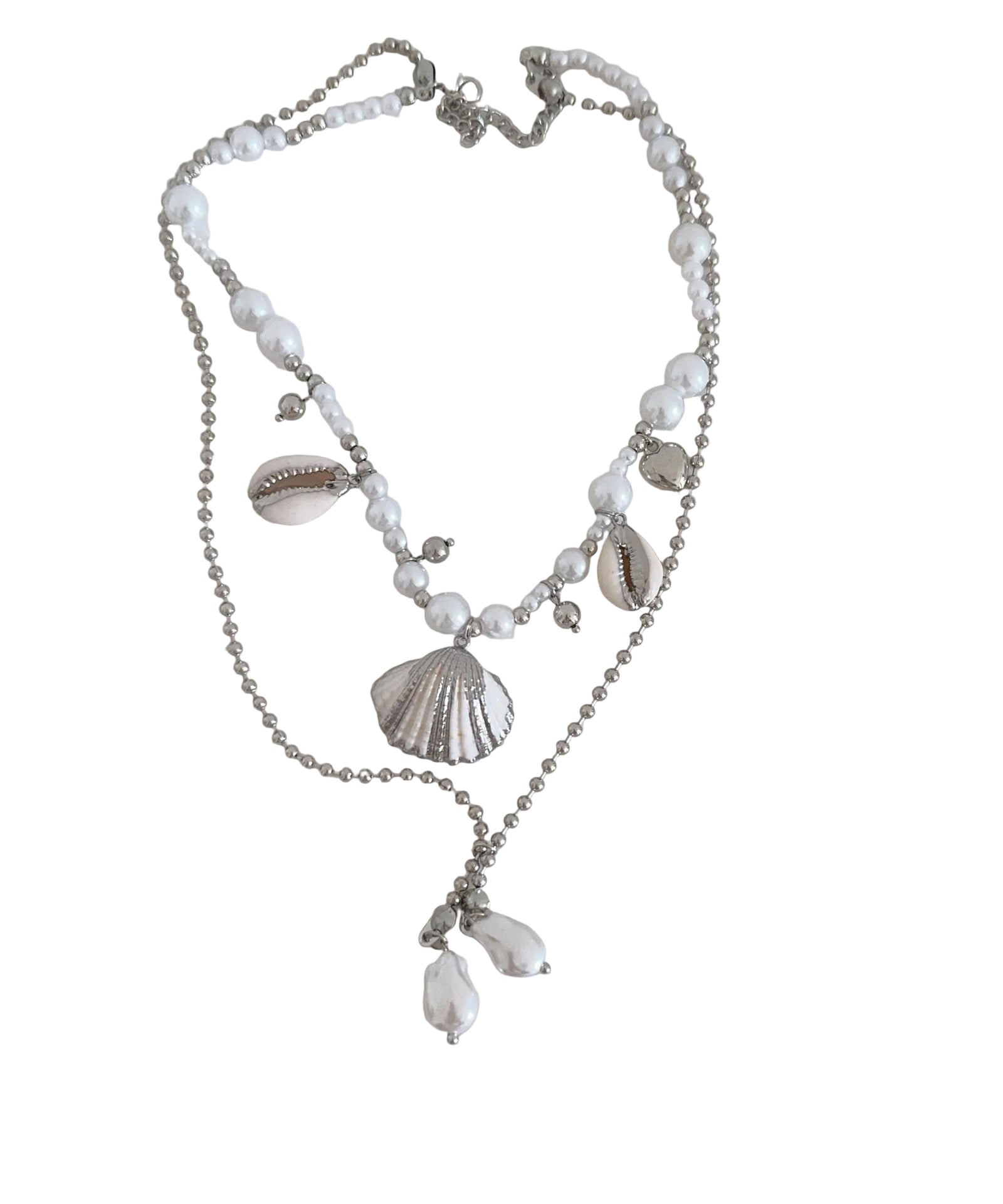 Dames Ketting Dubbellaags Met Schelp En Parel Hanger 1