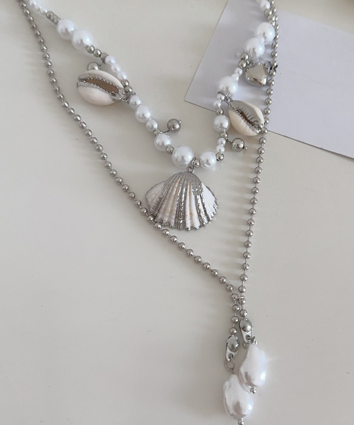 Dames Ketting Dubbellaags Met Schelp En Parel Hanger 3