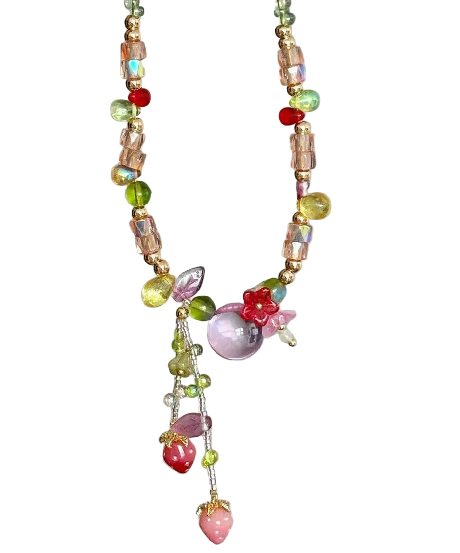 Dames Ketting Met Asymmetrische Kralen En Aardbei Hanger 4