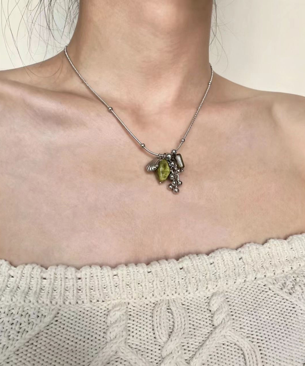 Dames Ketting Met Glas Hanger Titanium Stijlvol 3