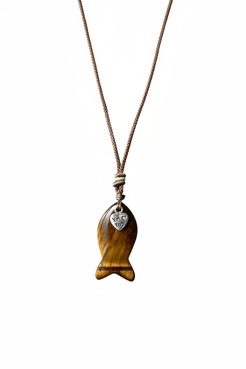 Dames Ketting Met Tijgeroog Hanger En Vis Motief Stylish Accessoire 0