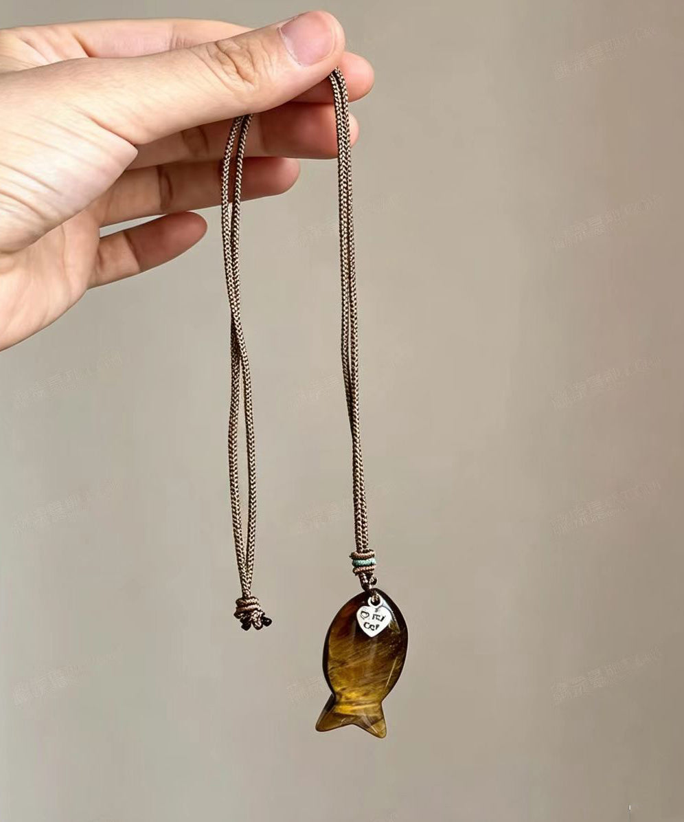 Dames Ketting Met Tijgeroog Hanger En Vis Motief Stylish Accessoire 1