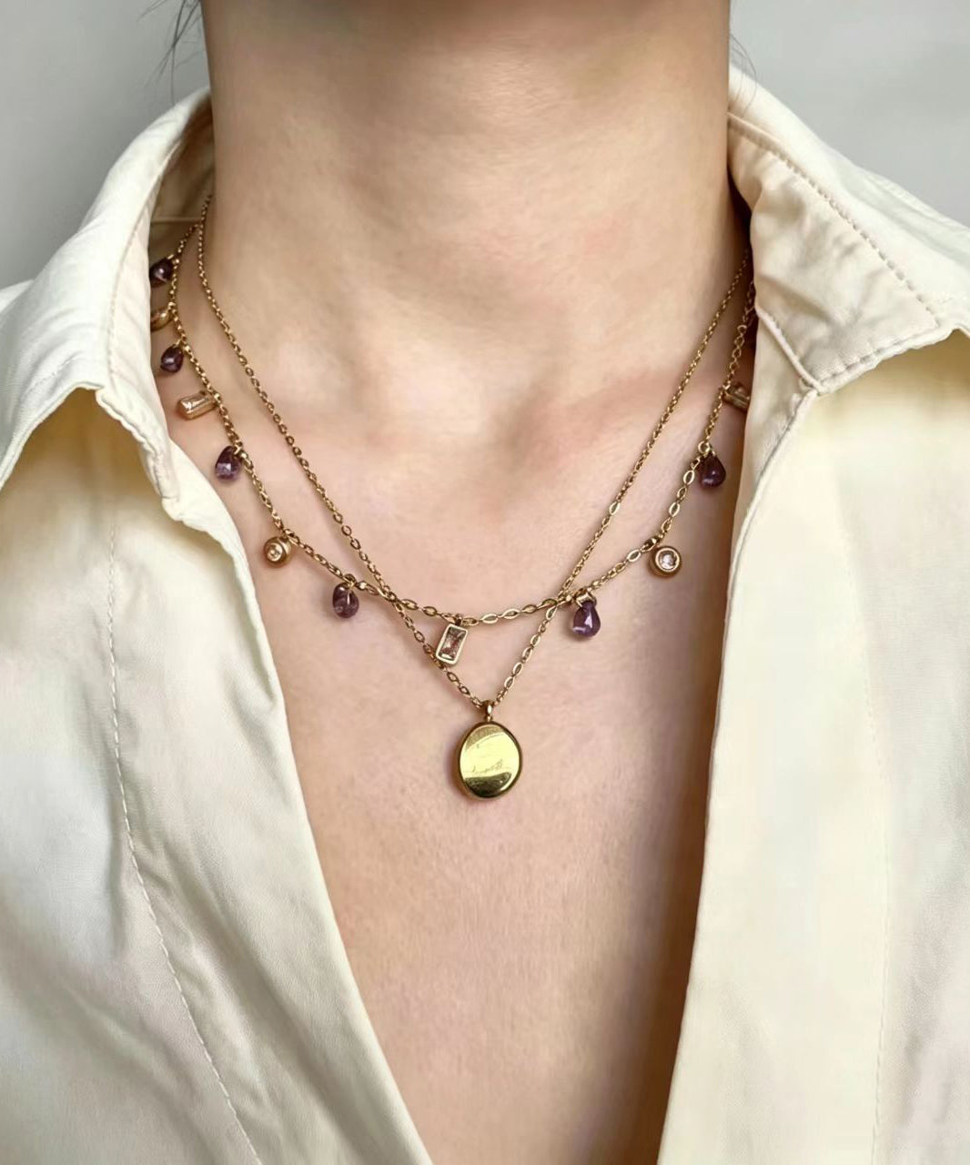 Dames Ketting Set Met Gouden Tsjechische Glazen Hanger 0