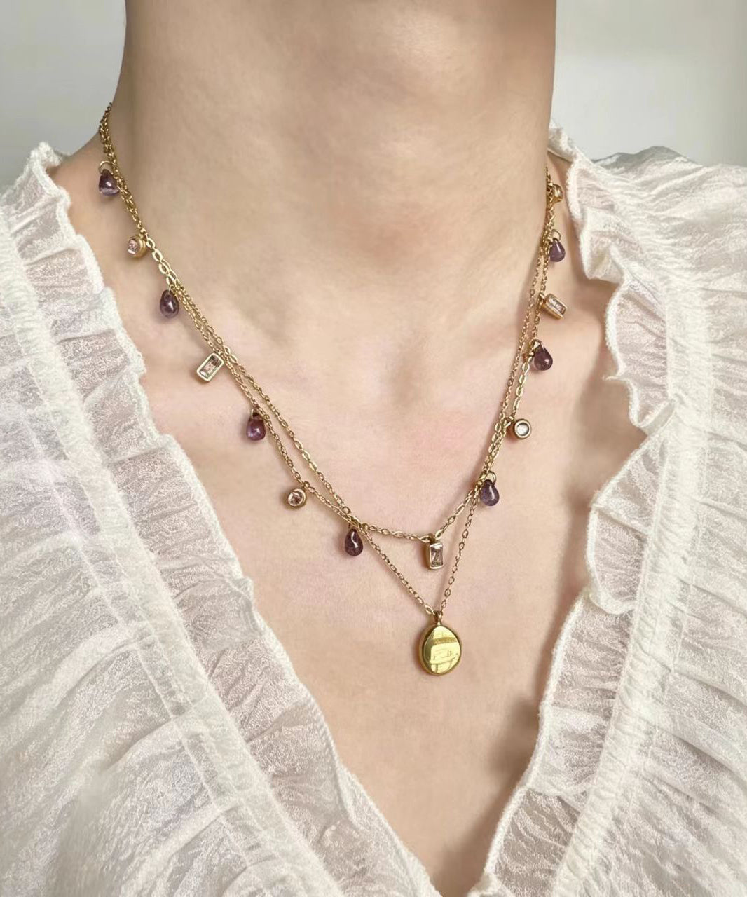 Dames Ketting Set Met Gouden Tsjechische Glazen Hanger 1