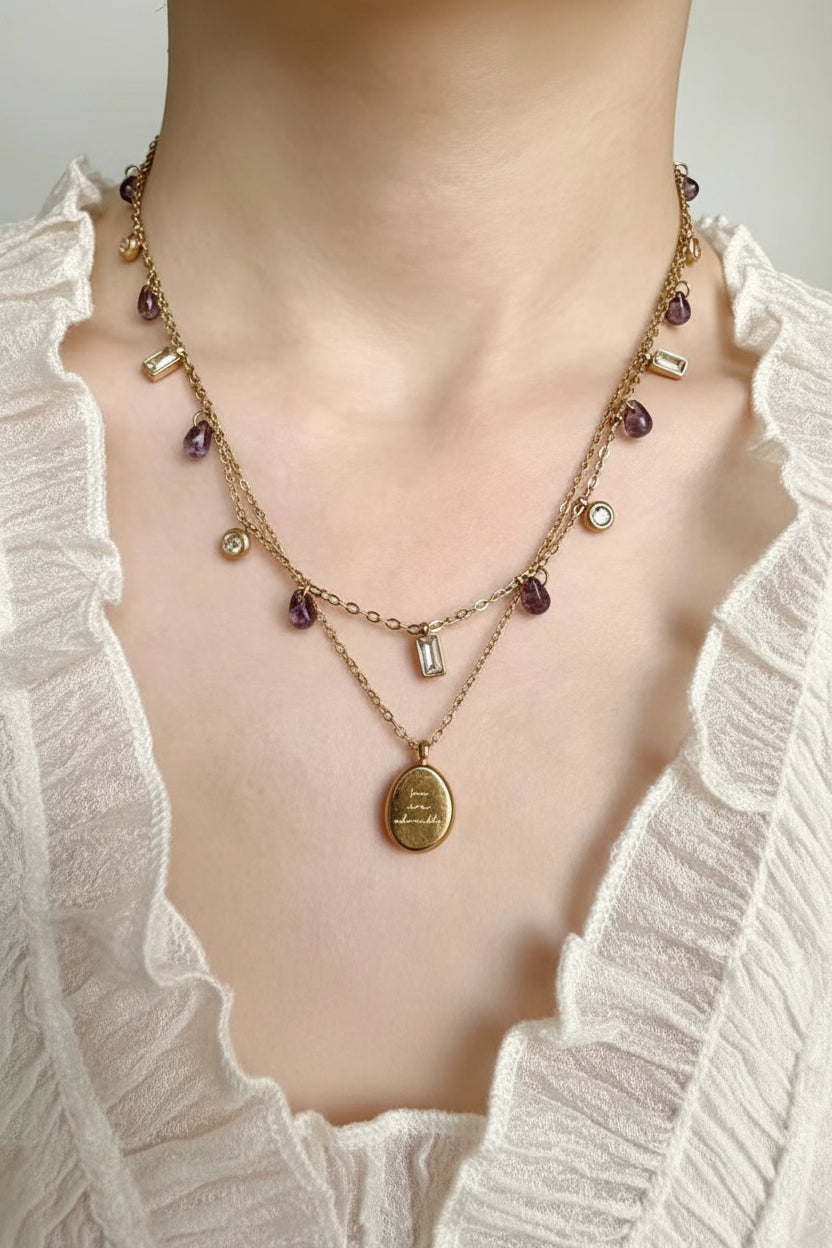 Dames Ketting Set Met Gouden Tsjechische Glazen Hanger 2
