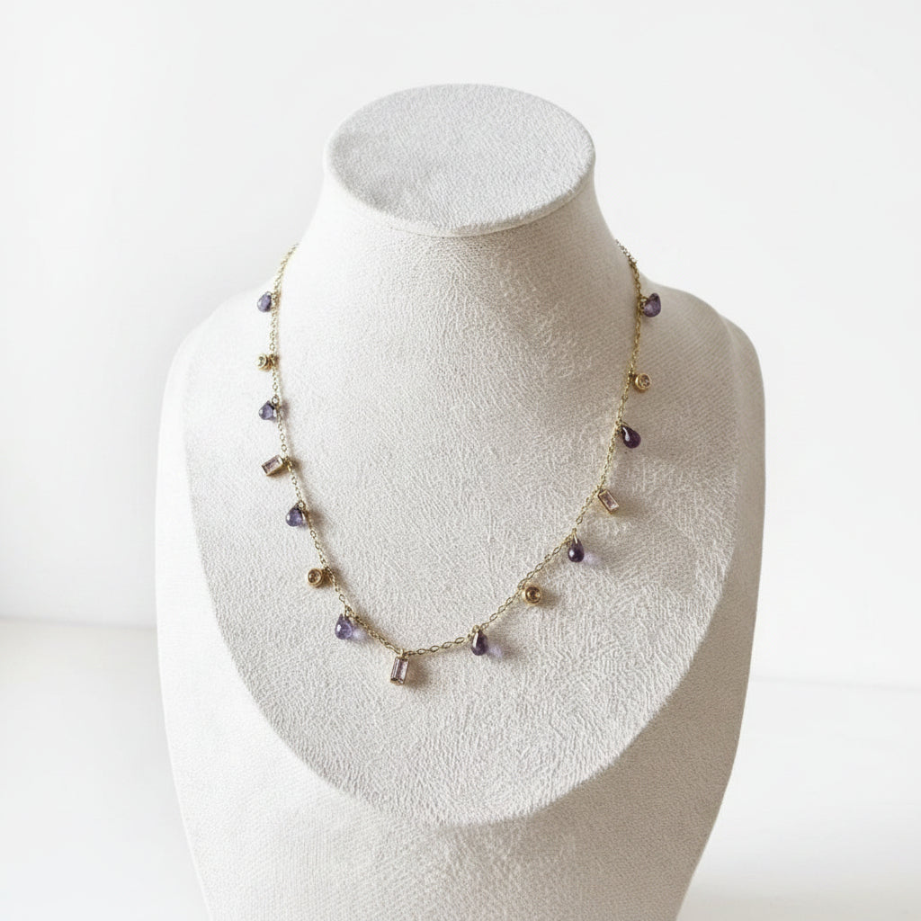 Dames Ketting Set Met Gouden Tsjechische Glazen Hanger 3