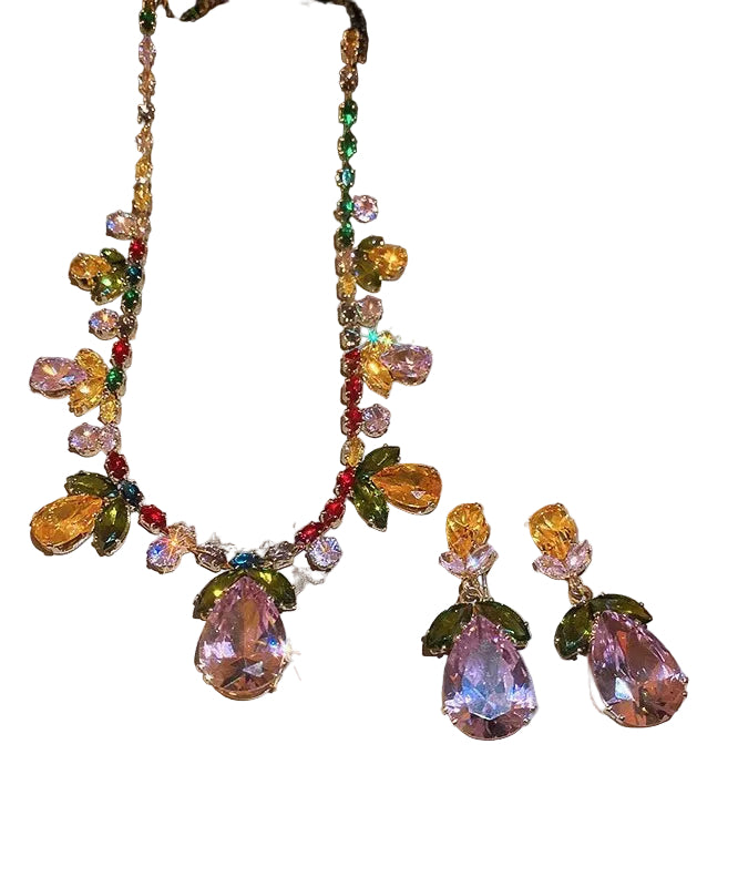 Dames Ketting en Oorbellen Set Regenboog Bloemen Crystal Waterdruppel Design 0