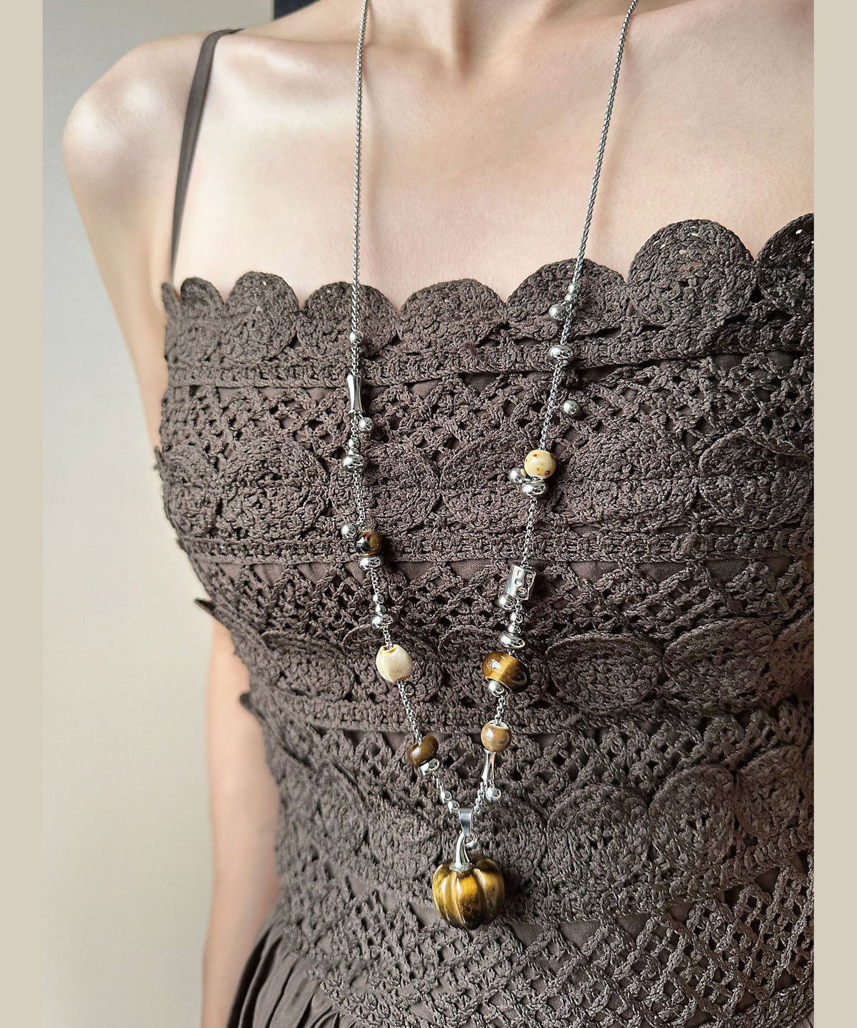 Dames Ketting met Natuursteen Hanger Lang Model 0