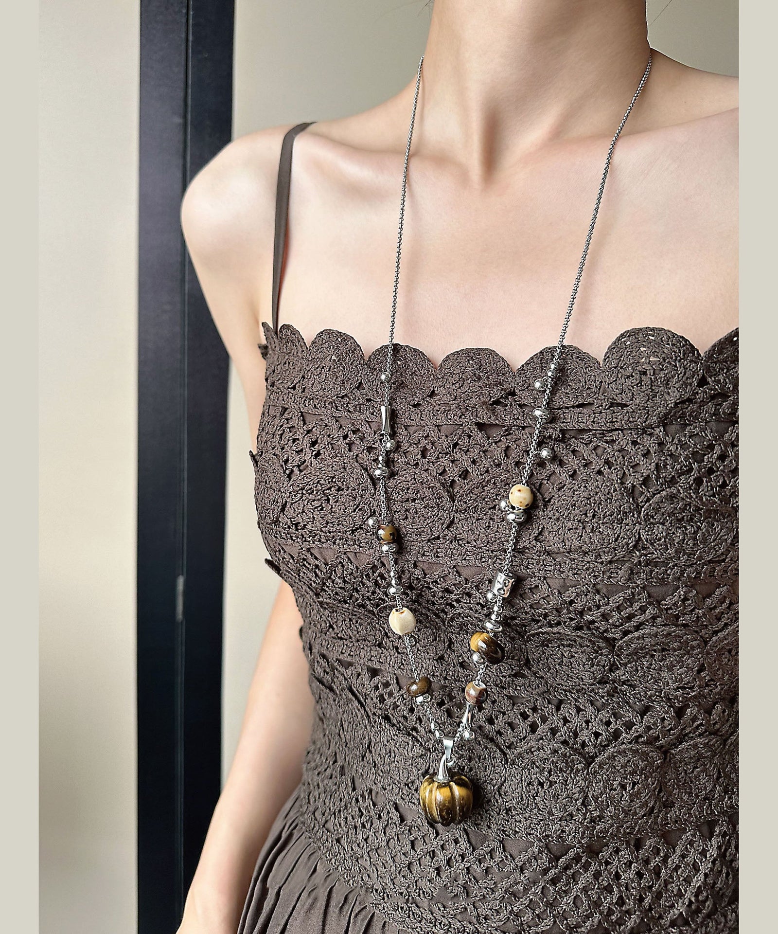 Dames Ketting met Natuursteen Hanger Lang Model 2