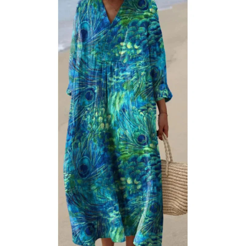 Dames Kleurblok Jurk V-Hals Zacht Ademend Casual Jurken 22